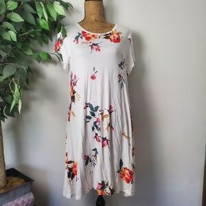 Floral White Dress HOTGIFT Summer Swing With Pockets Large